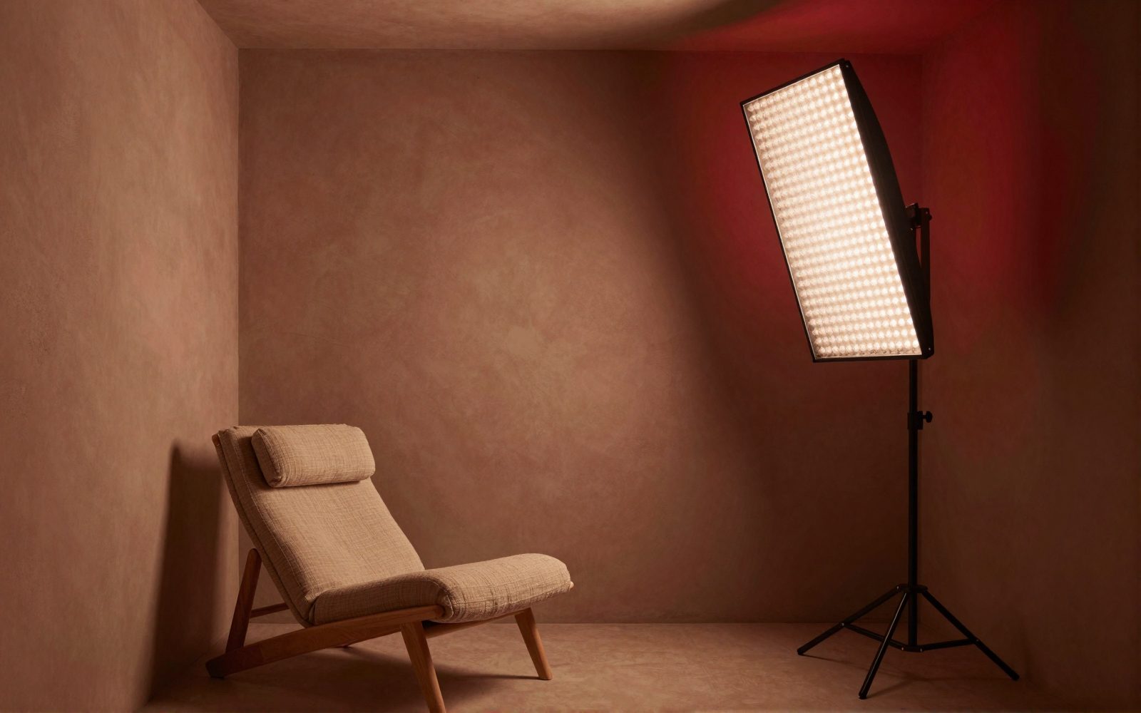 A red light therapy room